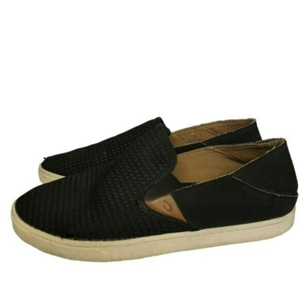 Olukai Pehuea Womens‎ Slip-On Black Sneakers Shoes Size 9.5 Drop Heel Pre-Owned